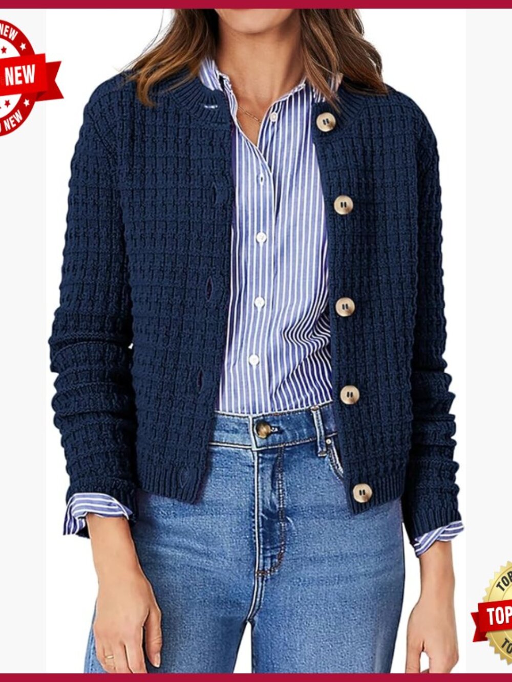 Long Sleeve Cardigan Sweater Open Front Button Down Knit Casual Outerwear